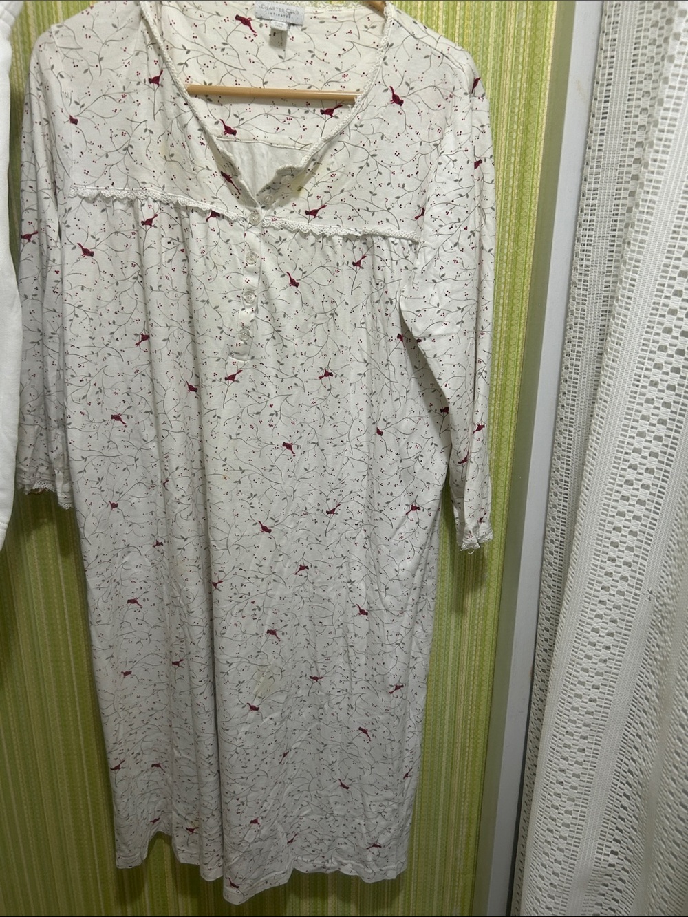 Charter Club White Nightgown with Pink Floral Accents